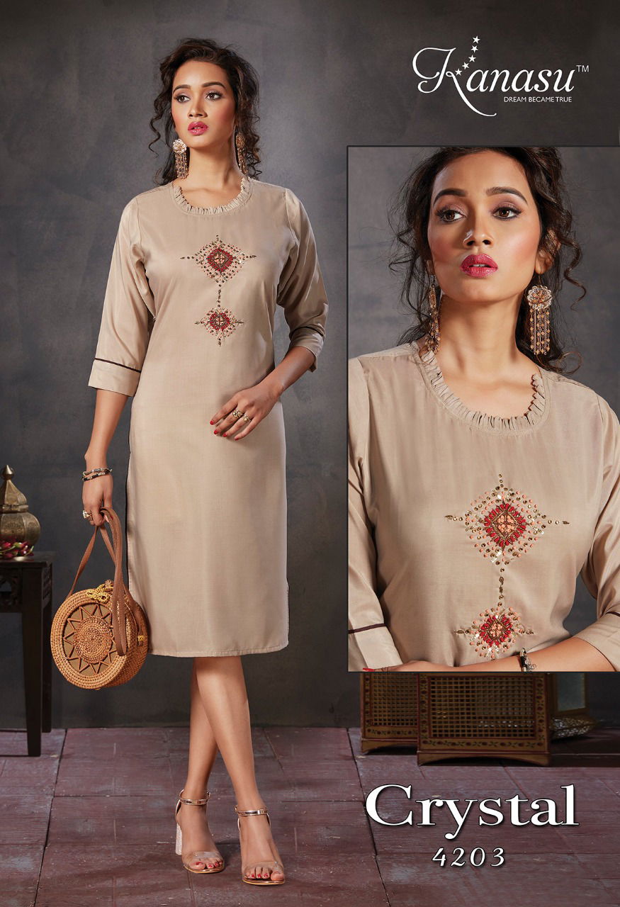 Kanasu Crystal Latest Fancy Designer Casual Wear Viscose Kurti Collection  